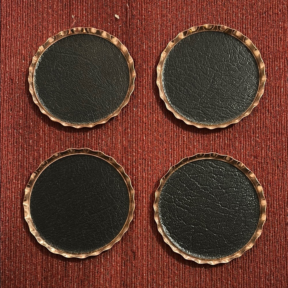 Copper and Black Vinyl Coasters Set 4 Vintage by Coppercraft Guild Taunton Mass